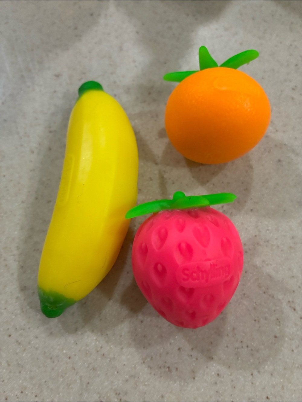 Needoh squishy pink strawberry orange and yellow banana  all in a pack together